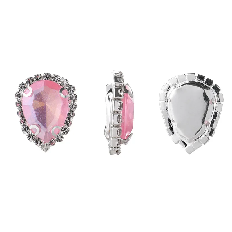 China Factory Wholesale 13*18 New Water Drop Shape Hand Stitched Glass Buckle Metal DIY Hair Accessories Shoe Buckle