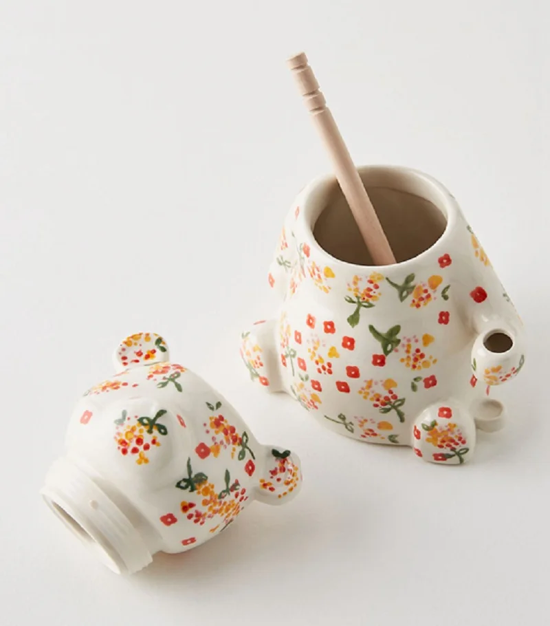 Cute Bear Shape 300ml Storage Jar With Lid Spoon Home Decor Accessory Honey Squeeze Dispenser Kitchen Tools