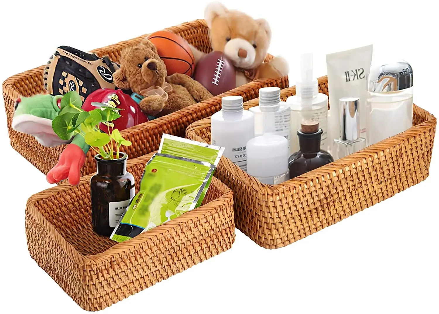 Wholesale High Quality Rattan Woven Baskets 100% Natural Handmade Woven Fruit Bread Rectangular Wicker Basket for Organizer