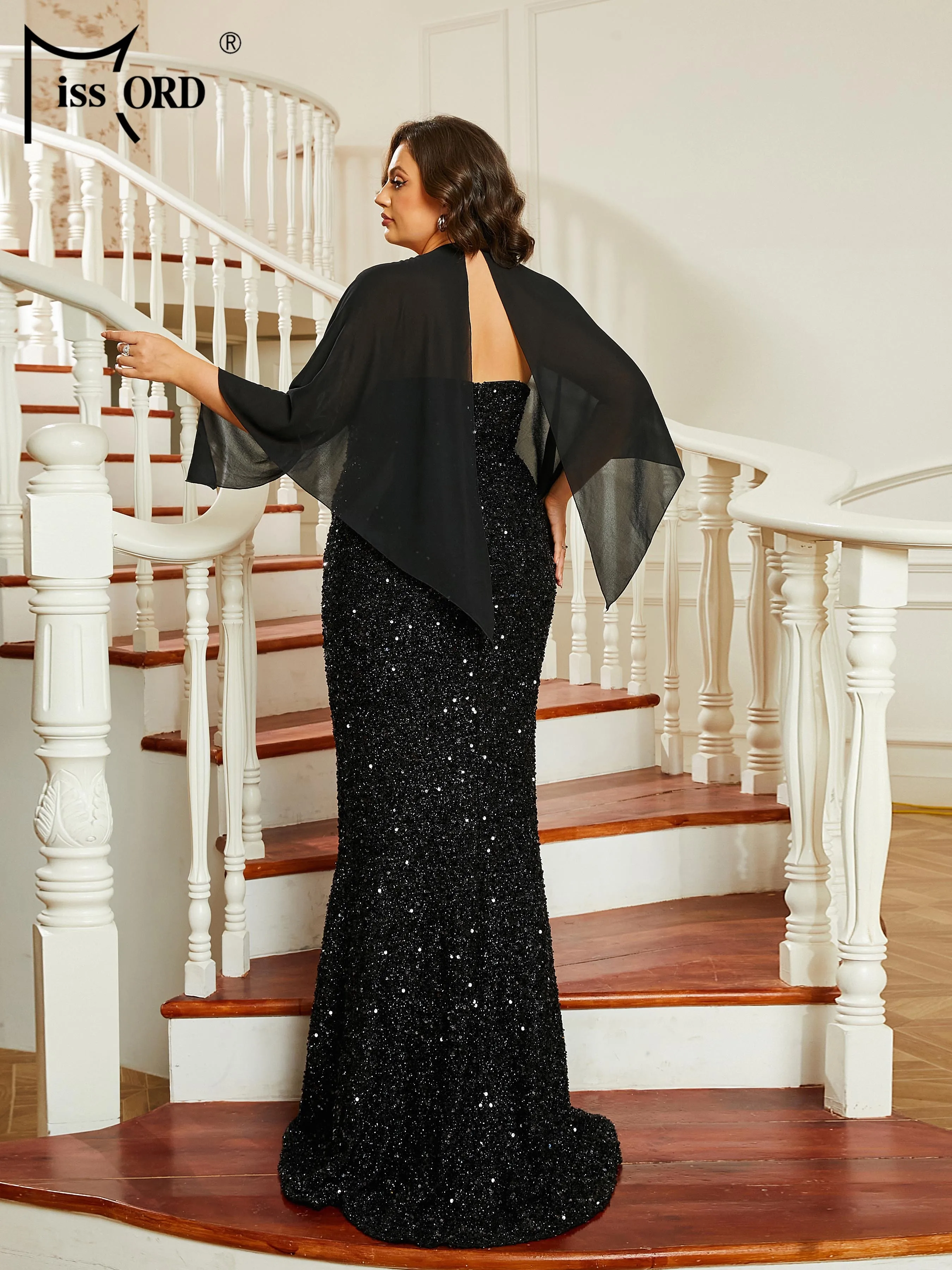 Plus Size Square Neck Cutout Mermaid Black Long Prom Backless Evening Chiffon Shawls And Wraps For Evening Dresses Women