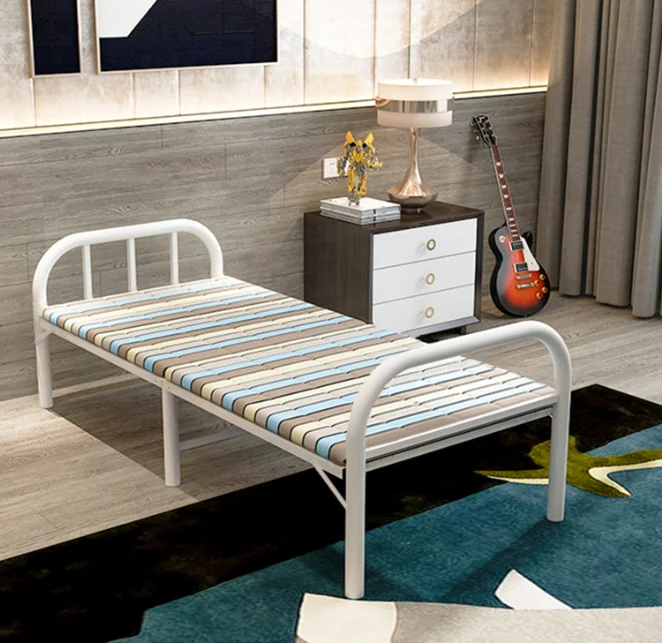 Modern Foldable Single Bed Frame Economical Metal Design for Bedroom School Hotel Hospital Warehouse Use