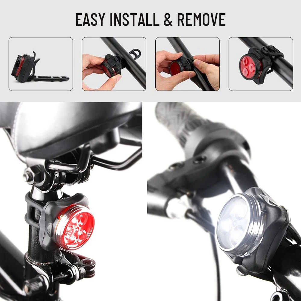  Portable Safety Front Tail Bike Light Kits Road Night Cycling Warning Bicycle Lights Set