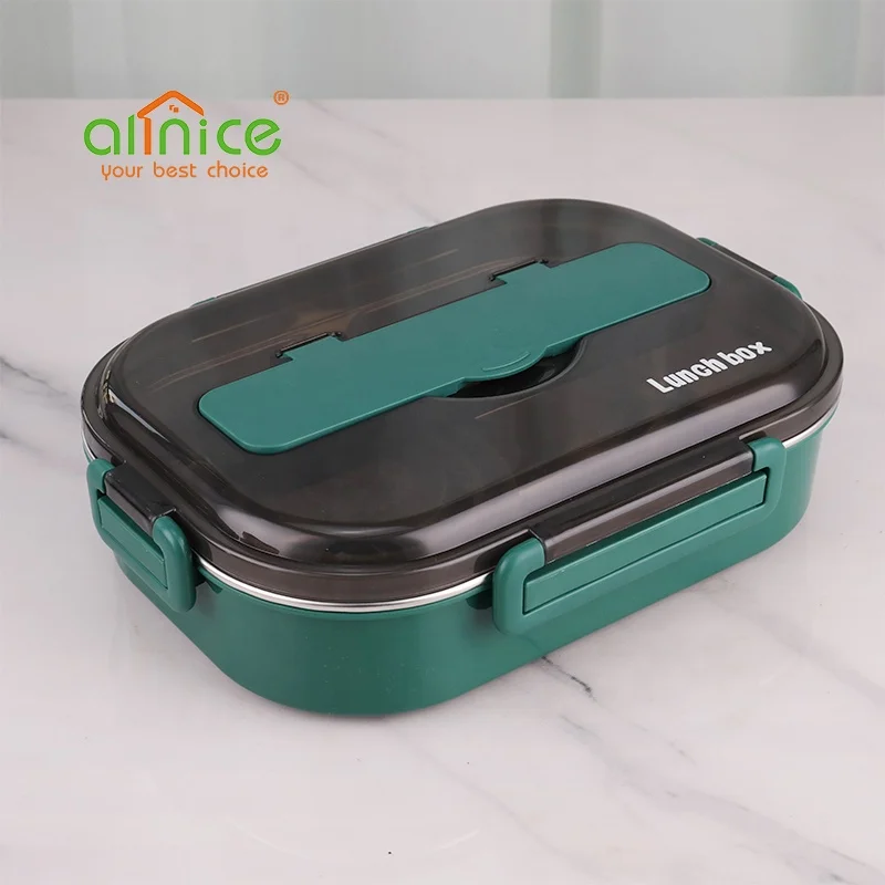 Creative Portable Square Bento Lunchbox 304 Stainless Steel Lunch Box With Tableware