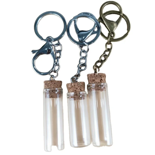 Mini Glass Bottles Key Chain Pendants Small Wishing Bottles with Cork Vial Arts Jars for Bracelets Gifts