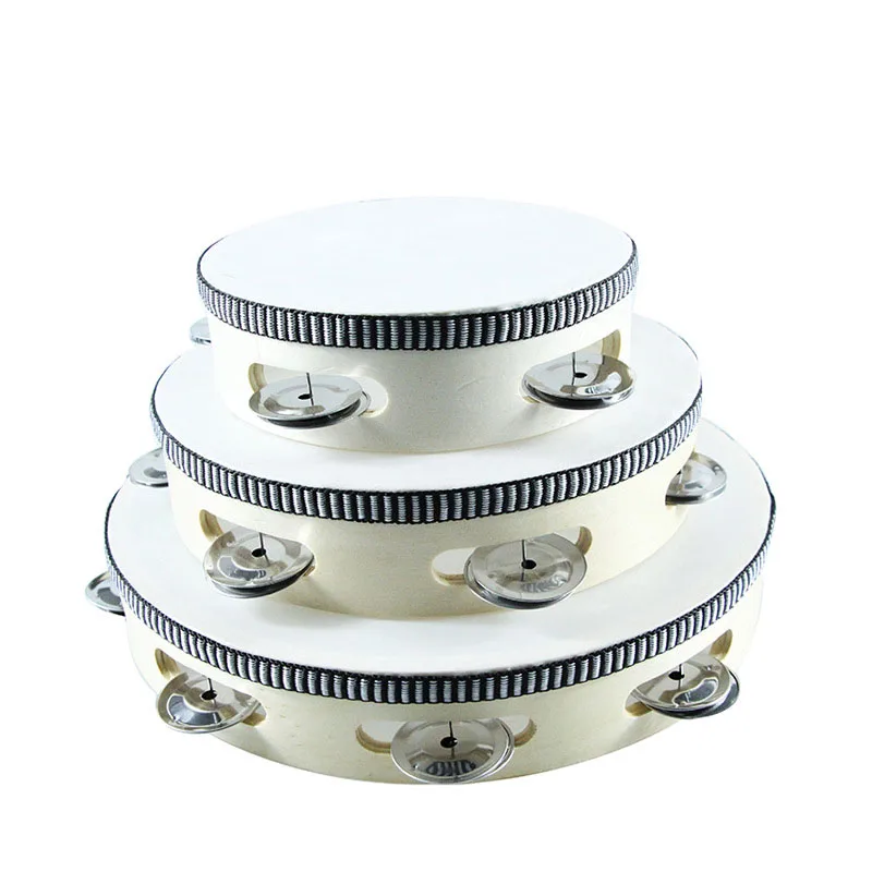 Wholesale Musical Instrument Toy Hand-held Drum Wooden Tambourine For Kids Preschool Percussion