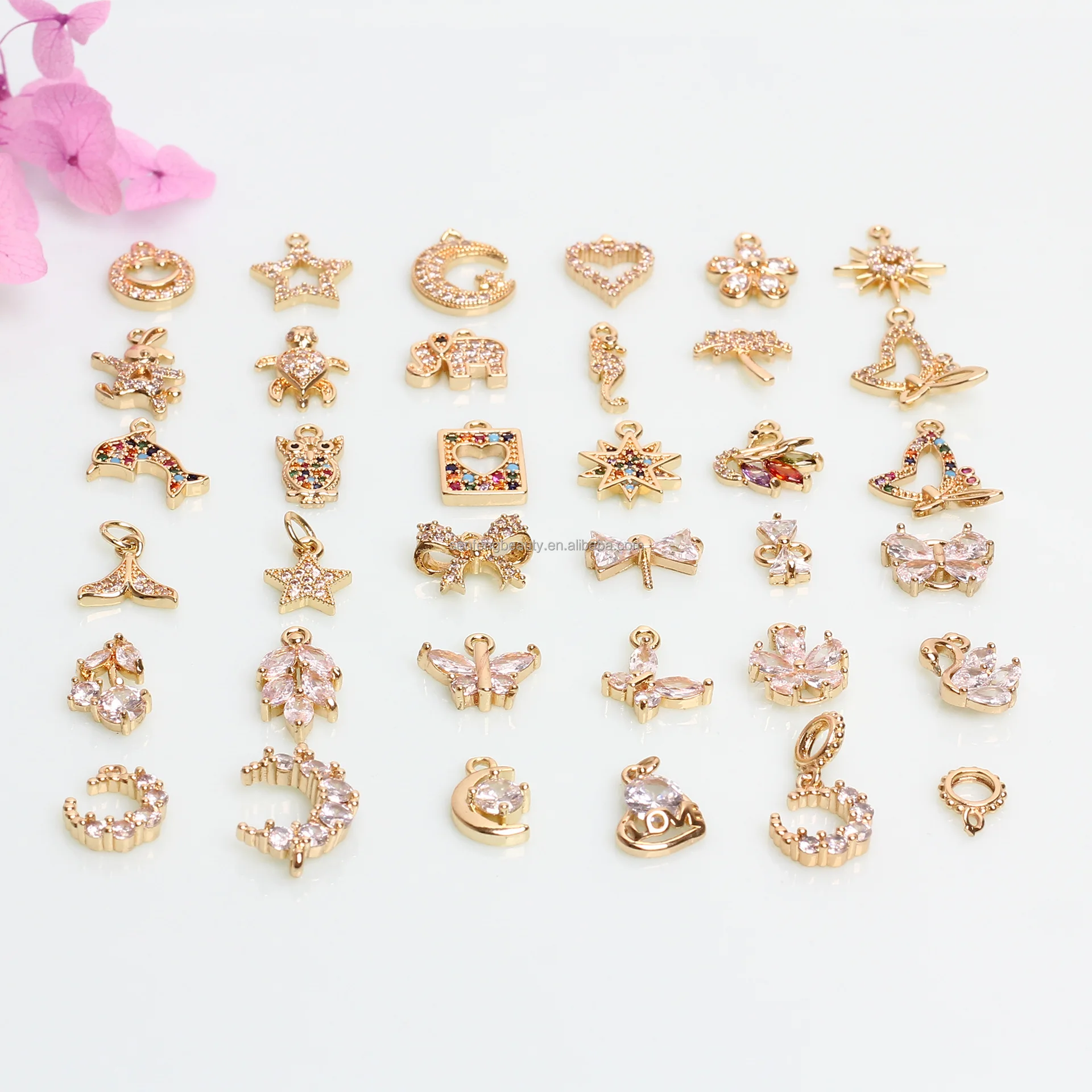 14K Gold Plated Nail Art Charms Star Moon  Crystal Diamond Nail Art DIY Nail Art