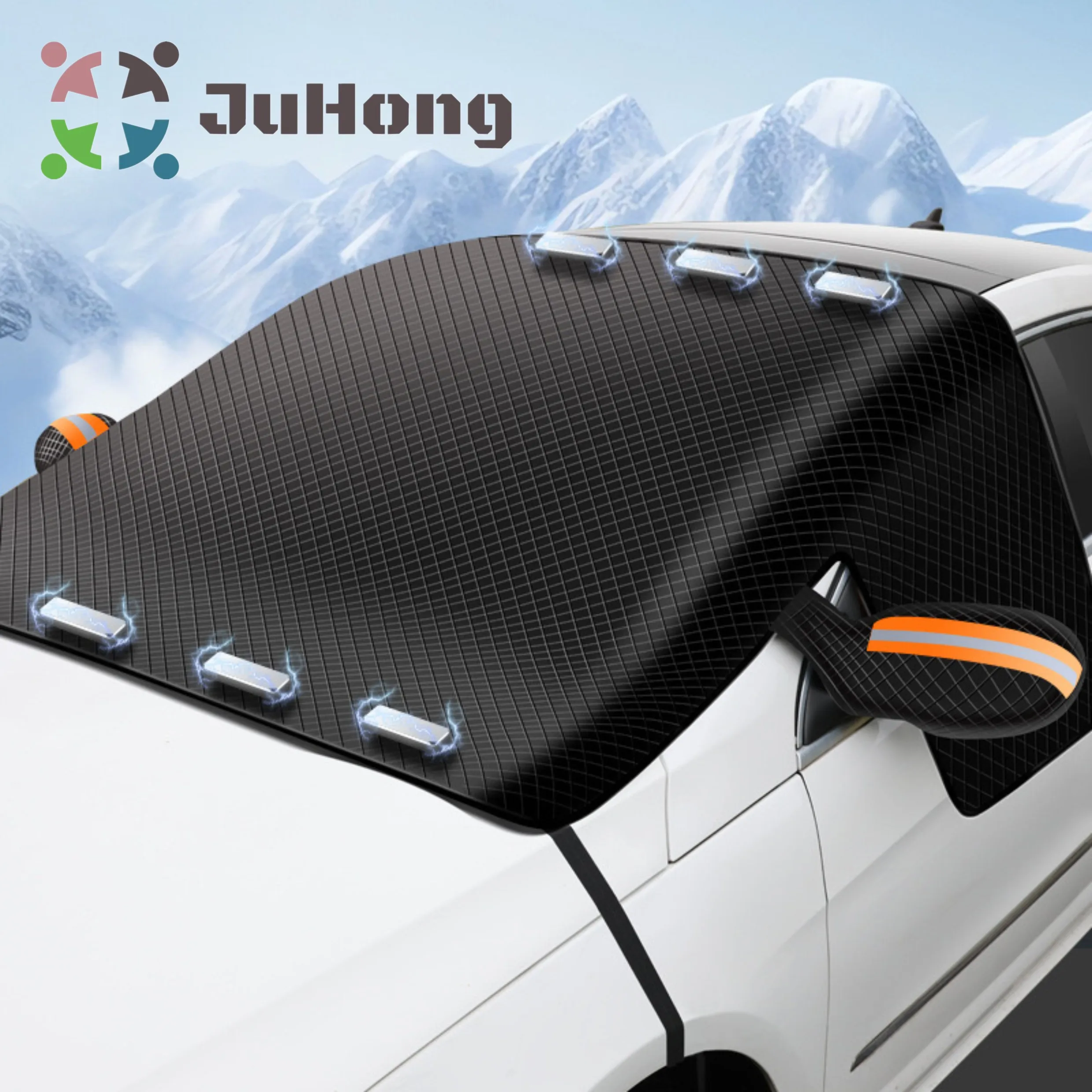 Oxford Cloth Car Front Windshield Sunshade With Pack Pouch Magnetic Snow Shade Heat Block Sun Shade Winter & Summer Dual-purpose