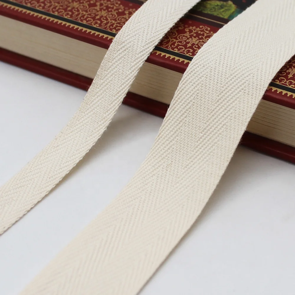 Customized beige 1 inch 100% cotton narrow herringbone woven ribbon twill jacquard tapes