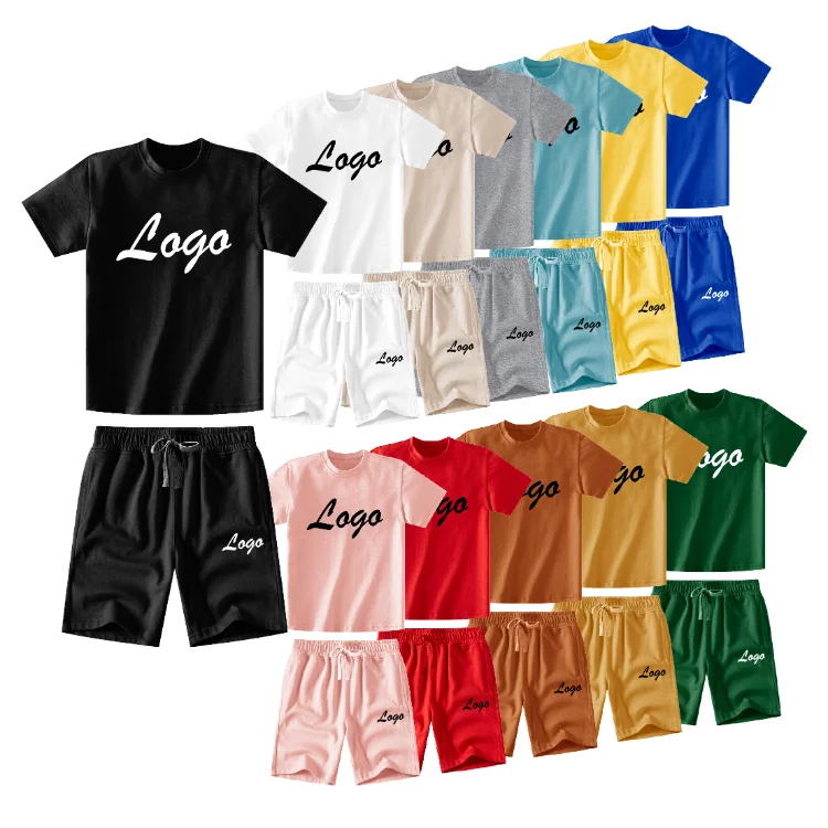 Wholesale Cheap Shorts Toddler Kid 2023 2 Piece Multi Color Plain Summer Child Baby Boy Clothing Set With Logo
