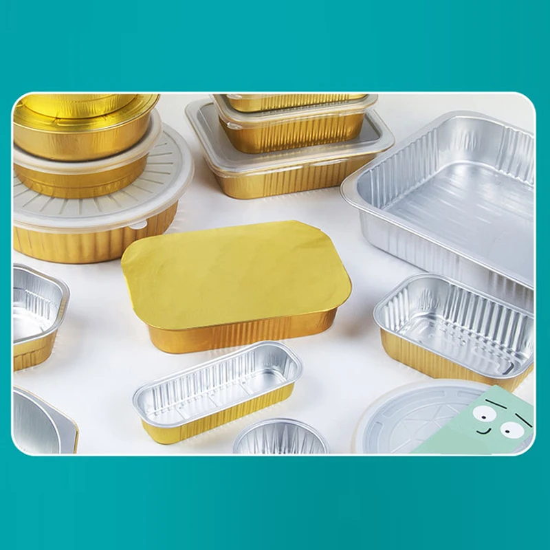 Heatable food packaging box gold heat preservation lunch box recyclable takeaway aluminum foil food container