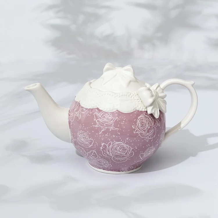 Керамический кружевной чайник принцессы в стиле ретро, фарфоровый чайник с крышкой