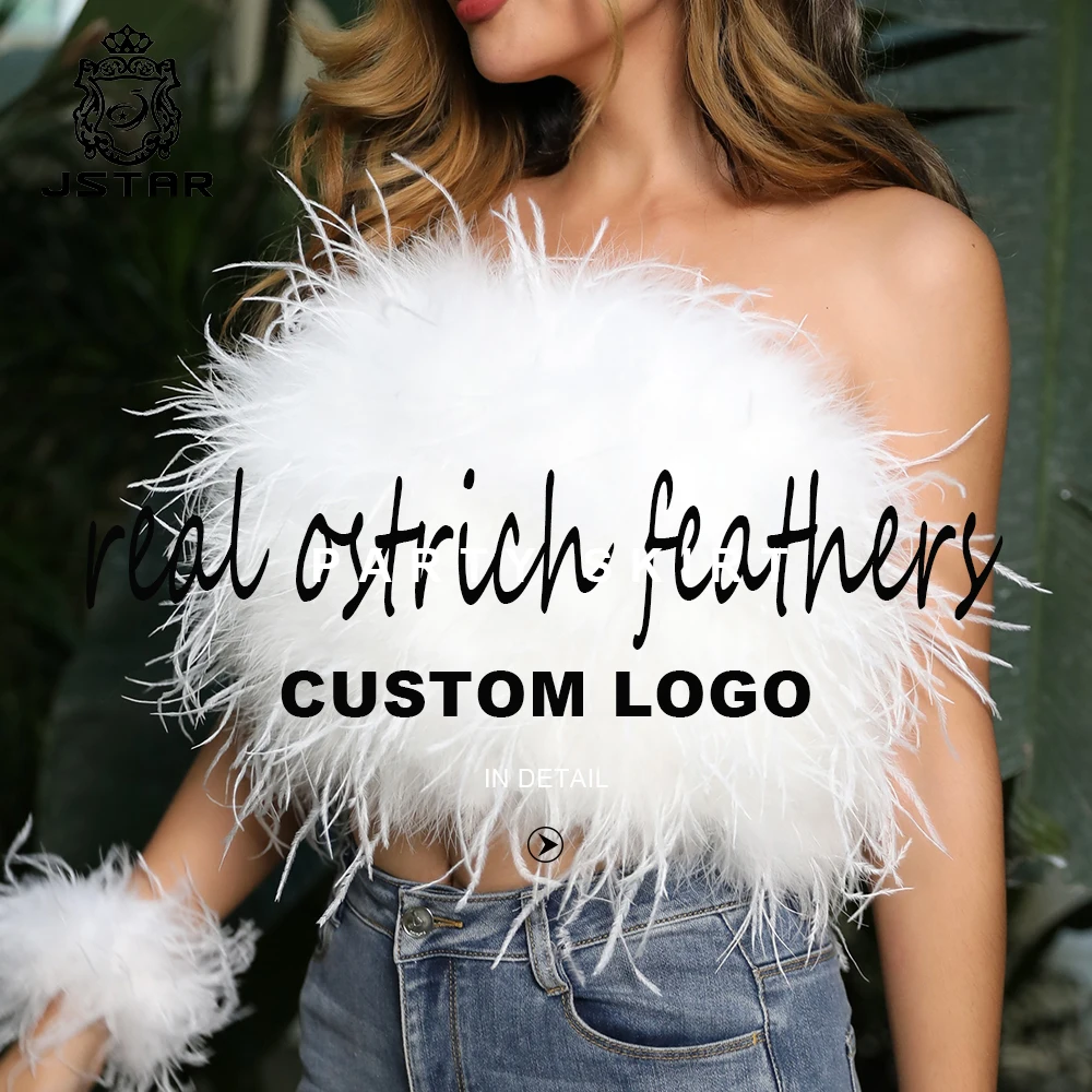 Jstar 2022 new factory ostrich and turkey feather tank top and shorts set skirt crop tank top women