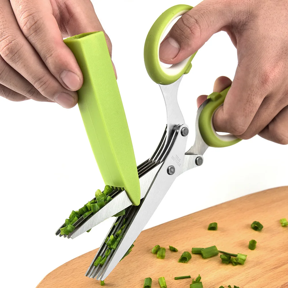 Новейшая технология, Многофункциональные кухонные ножницы из нержавеющей стали с 5 лезвиями для резки овощей, скоростные ножницы для трав