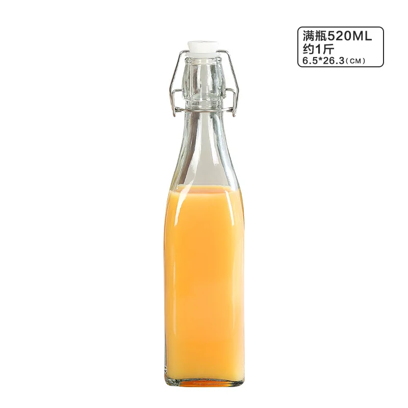 Square bottle water square drink glass bottle for juice 250ml 500ml 1000ml glass bottle with swing top stopper