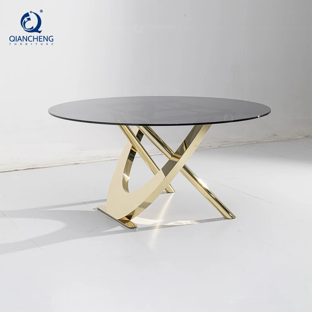 High end customization furniture luxury mini dining table set round dinning room gold furniture glass table