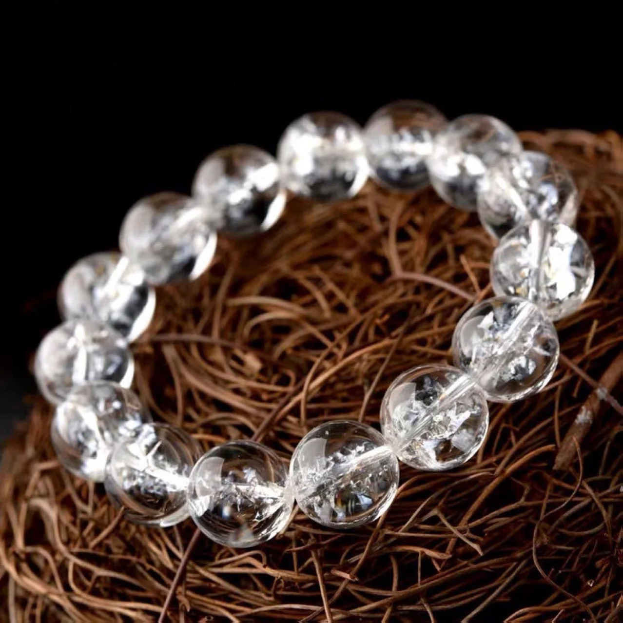 Natural Stone Beads Himalayan white crystal bracelet exploding crystal white crystal transparent for women