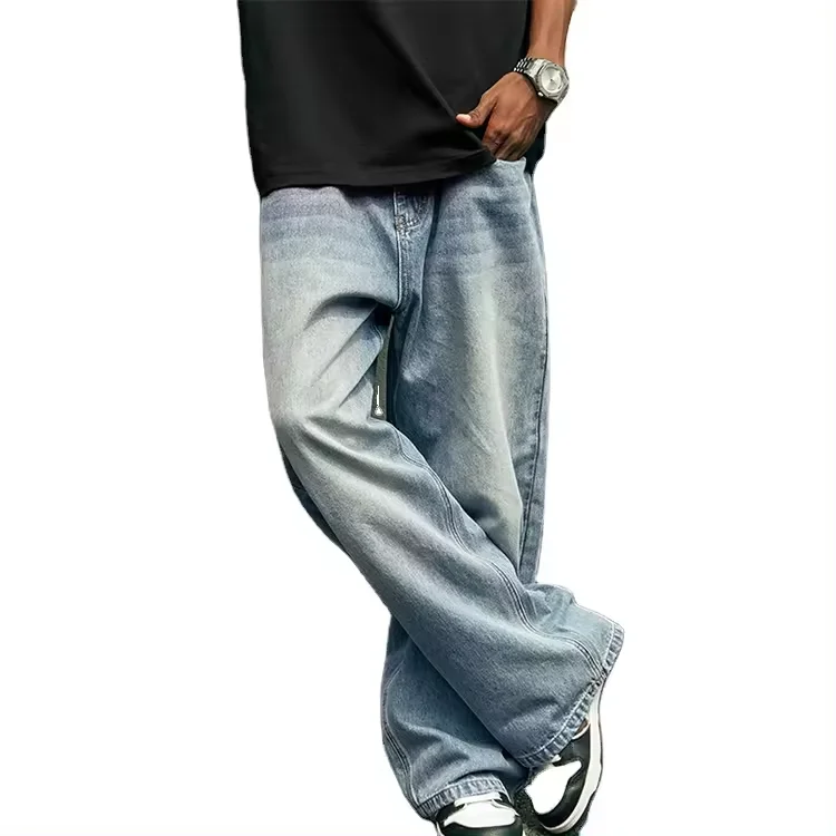 Vintage wash straight leg baggy wide-leg jeans 2023 new fashion brand street casual pants trousers for men jeans