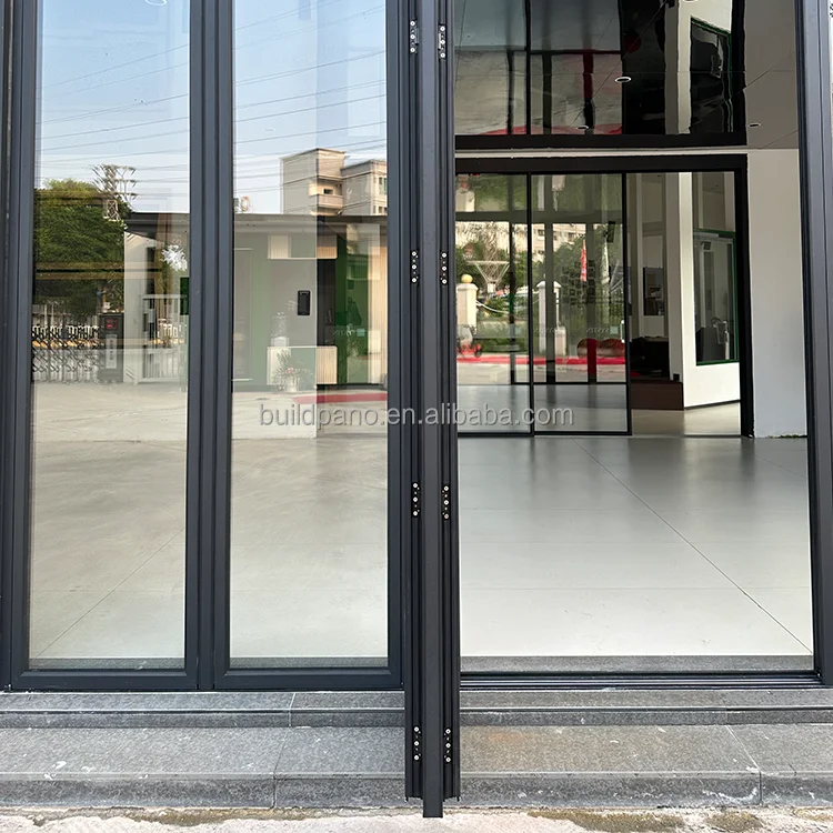 Aluminum alloy glass panel bifold doors Aluminum bifold door profiles hardware hinges fittings folding door with blinds