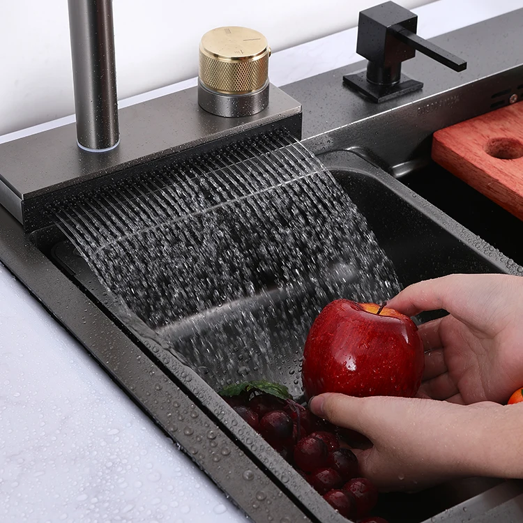 Многофункциональная Черная кухонная раковина fregadero de cocina из нержавеющей стали с одной чашей
