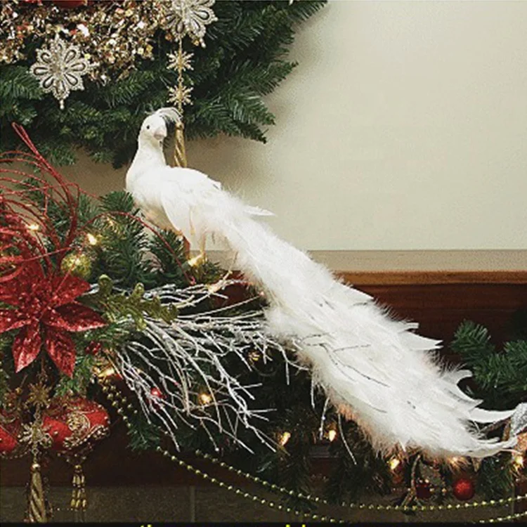 High Quality 120cm Real Feather vraie plumes Peacock Wedding and Christmas White Peacock with flower