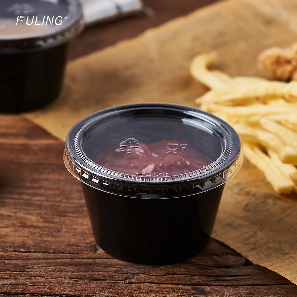 FULING To go Restaurants Plastic PP Sauce Food Container Black 1.5oz 2 oz Portion Cup With Lids