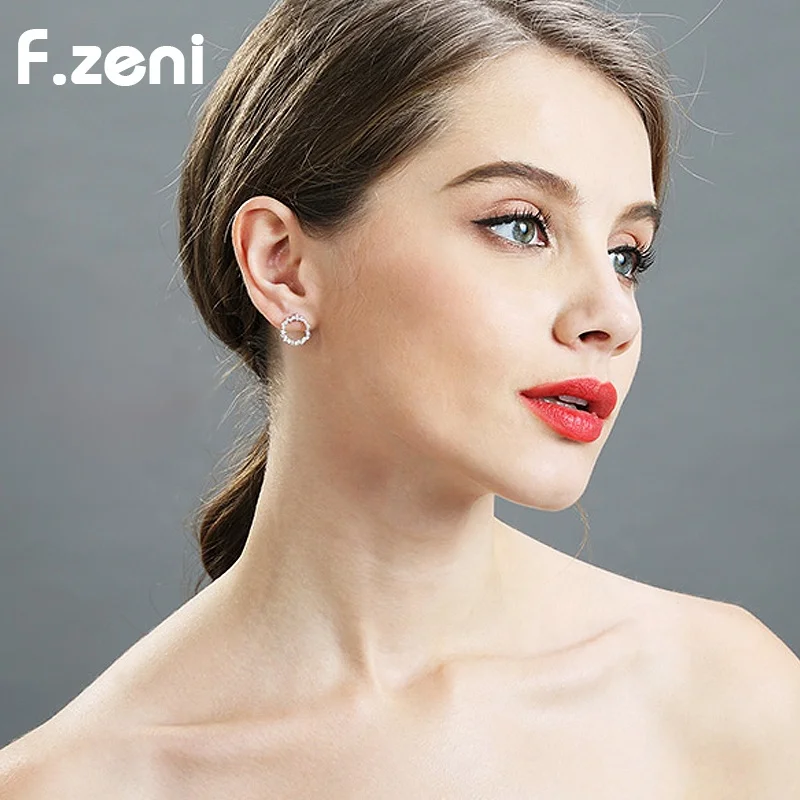 925 sterling silver earrings lady white gold plated korean style party statement stud circle girl bling earrings