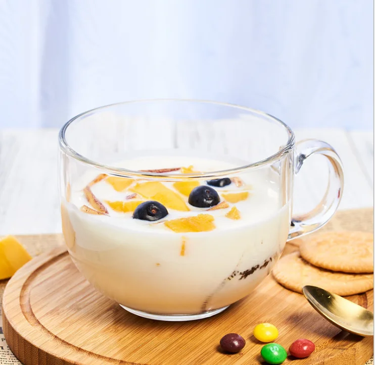 Best Quality Handle Glass Coffee Tea Cup Suppliers Large Round Transparent Milk Tea Glass Cup