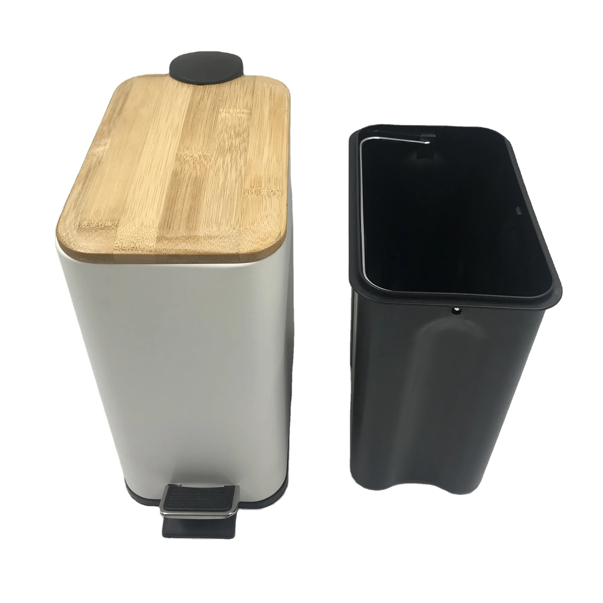 Bamboo Lid Rectangle Shape  Waste Bin 5L