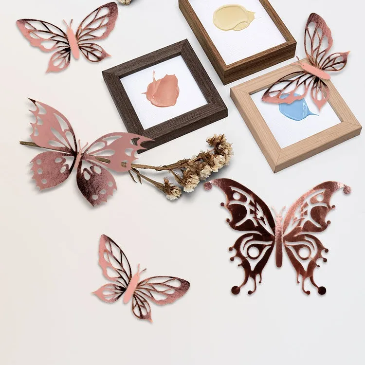 Butterfly decorative wall pasted 3d three-dimensional living room bedroom wallpaper metal texture hollow gold butterfly G model