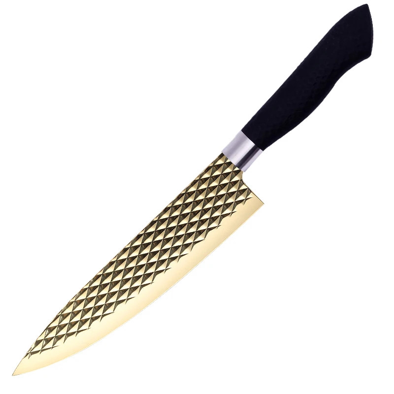 2024 New Design Promotional Gift Diamond Pattern Gold Titanium Embossing Blade Stainless Steel Kitchen Knife Set With Gift Box