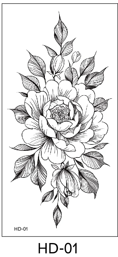 Petal 3D Black Flower Rose Temporary Tattoos For Women Waterproof Body Art Arm Sketch Tattoo Stickers For Girls Shoulder Arm