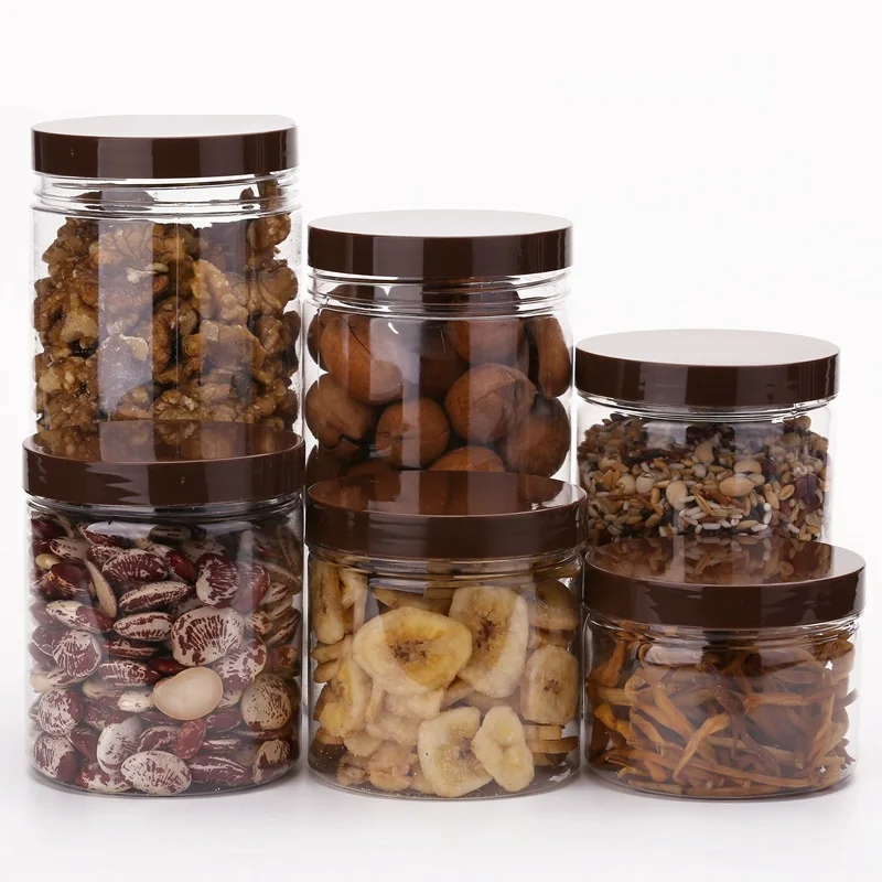 Food Grade PET Container Plastic Jars for Peanut Butter Honey Jams With Screw Top Lid 600ml 350ml