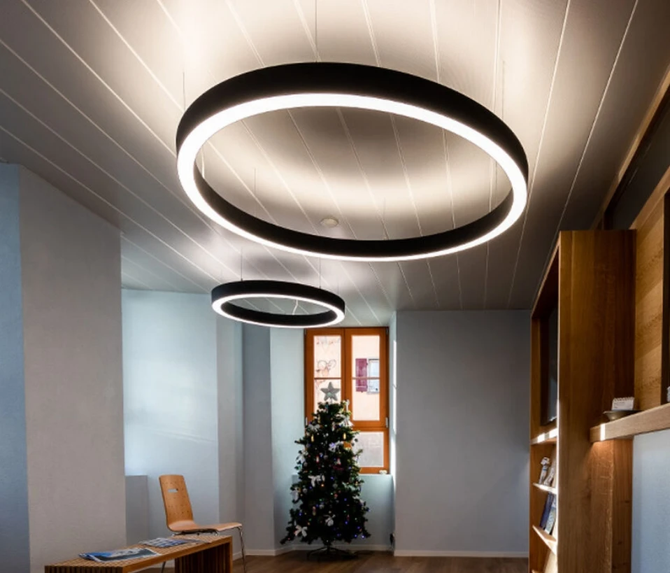 PDR106080-1 Dia 450mm 20W Decorative Stairs Living Room Chandelier Modern Hotel Lobby Hanging Lamp Circle Ring Pendant Light
