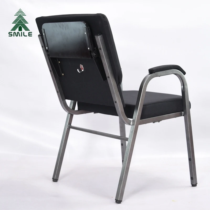 New Design China Cheap Black Metal Stacking  Used Upholstered Church Auditorium Chairs with Armrest