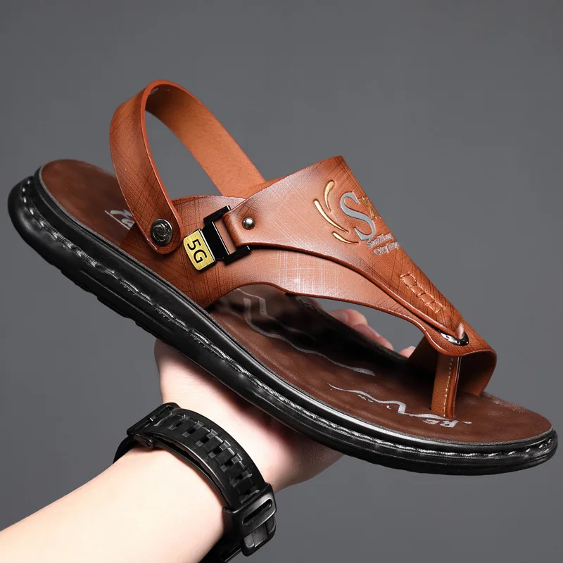 Latex soft sole flip flops beach sandals dual-purpose Casual wear non-slip shoes men new style 2024