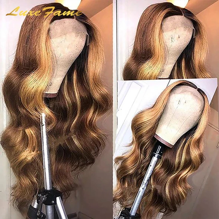 Highlight Color Hd Lace Front Colored Human Hair Wig,Hd Transparent Swiss Cambodian Lace Wig,Cheap p4/27 Colored Human Wig