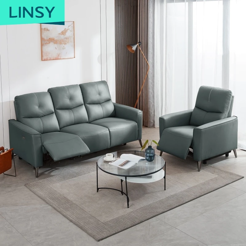 Linsy Sofas Chairs Luxury Living Room Furniture Power Recliner Sofa Set Leather Chair Grey Sofa 3 Seater Recliner Chair LS316SF3
