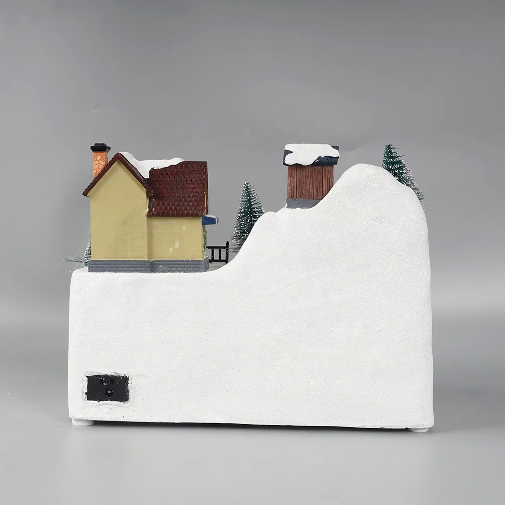 Wholesale noel 8 songs Led lighted Xmas mountain scene musical animated Christmas village with rotating train and Santa