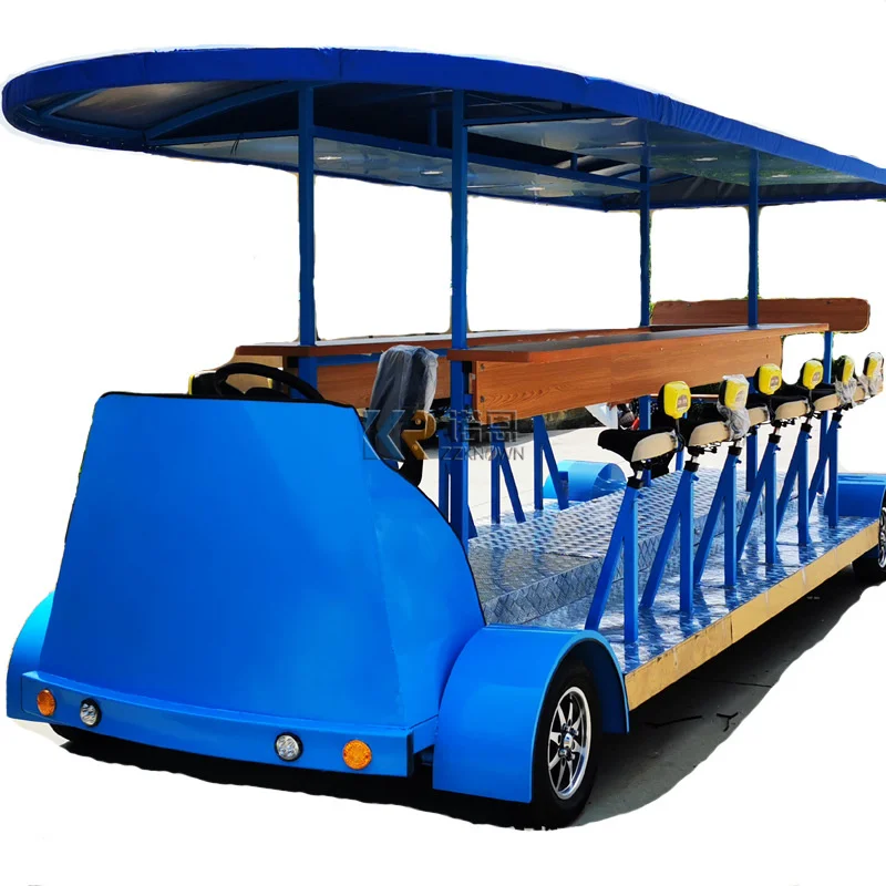 Top Fashion Blue Beer Cart Electric Sightseeing Vehicle Mobile Bar Party Bike Pedal Cycle Beer Bike for Sale