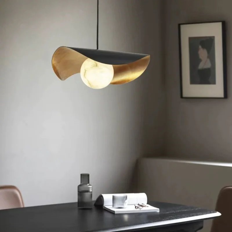 Industrial Alabaster LED Pendant Light Metal Black/Gold Hanging Lamp for Dining Room Bedside Lighting