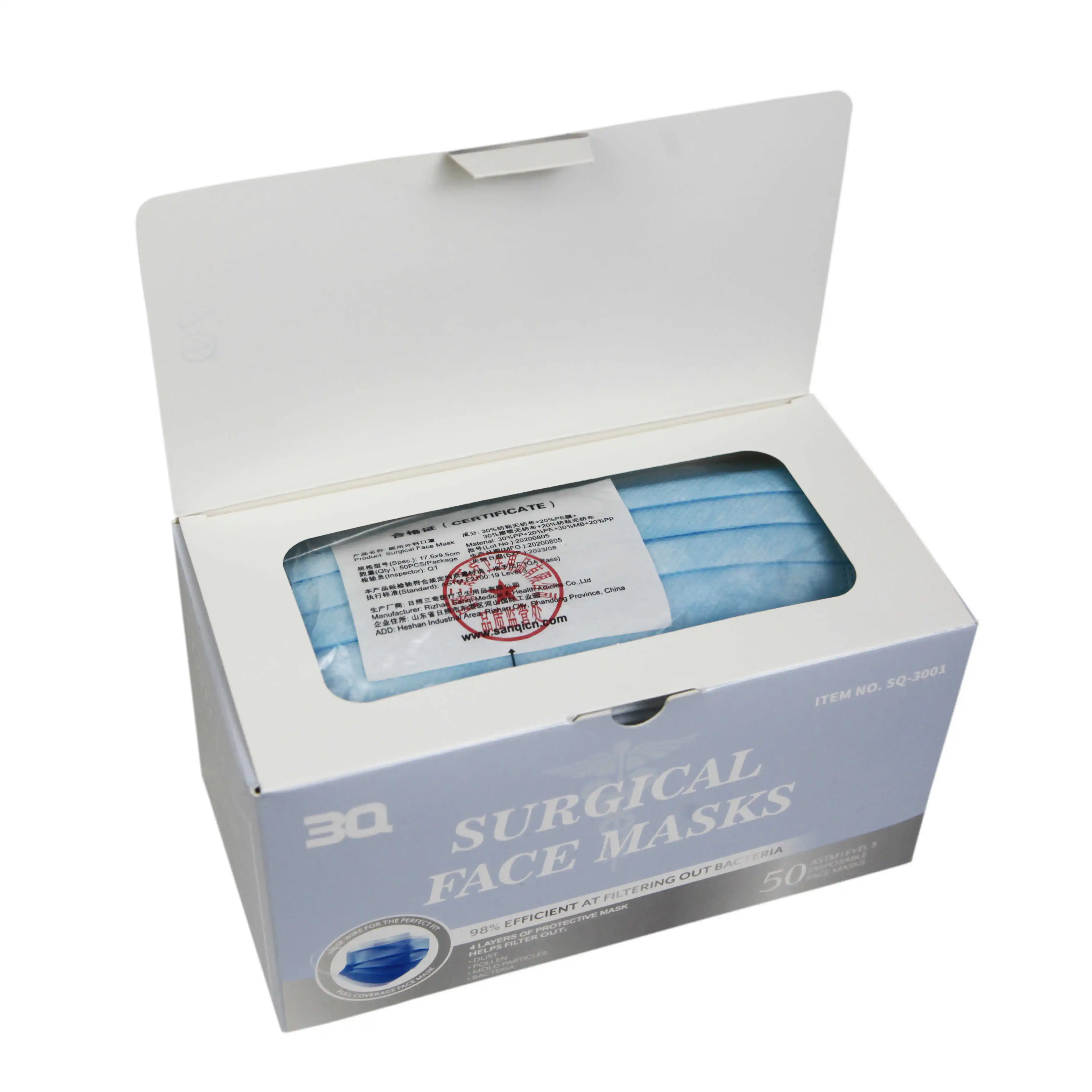 510K Manufacturer Top Quality OEM ASTM Level1 2 3 Wholesale Blue Earloop Surgical Medical Disposable Face Mask Mascarilla