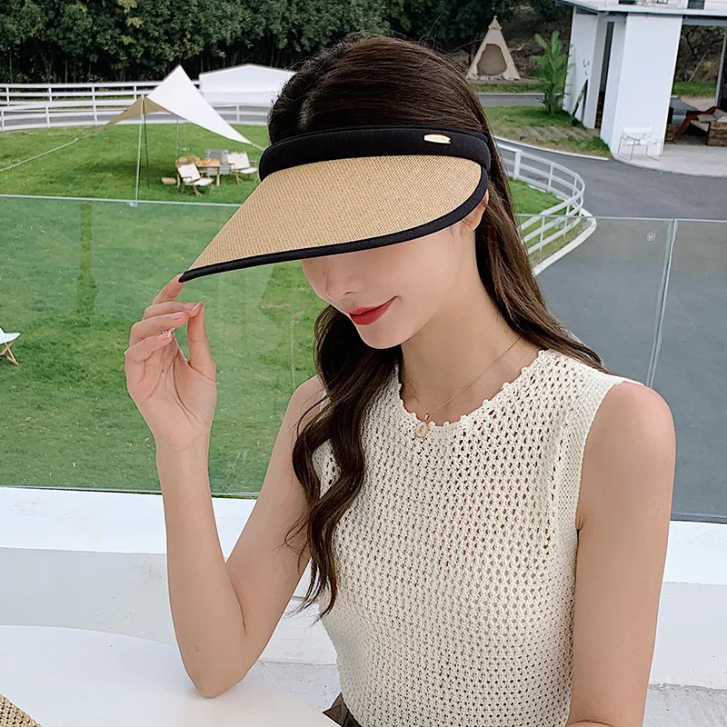 Fashion Women Girl Woven Beach Sun Hat Durable UV Protection Dual Use Hair Hoop Hat