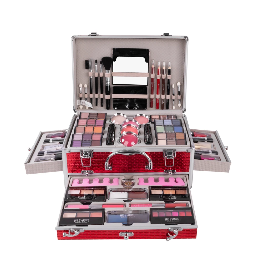 Professional Cosmetic Set Eyeshadow Palette Lip Gloss Lipstick Gift Box Mascara Blush Women Makeup Brush Kit Aluminum Box
