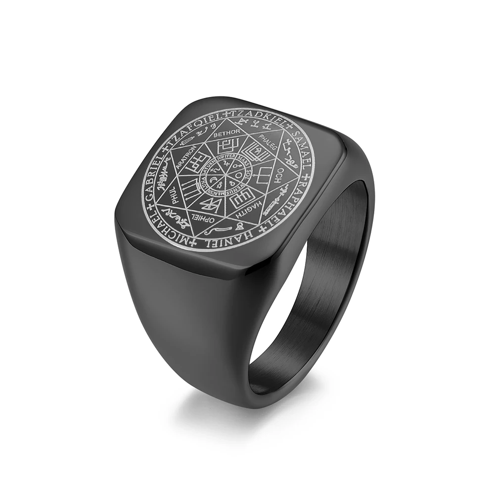 Высокое качество 17 мм Печать Соломона Kabala 18K позолота нержавеющая сталь кольцо семь с принтом в виде пятиконечных звезд кольца подарок для мужчины