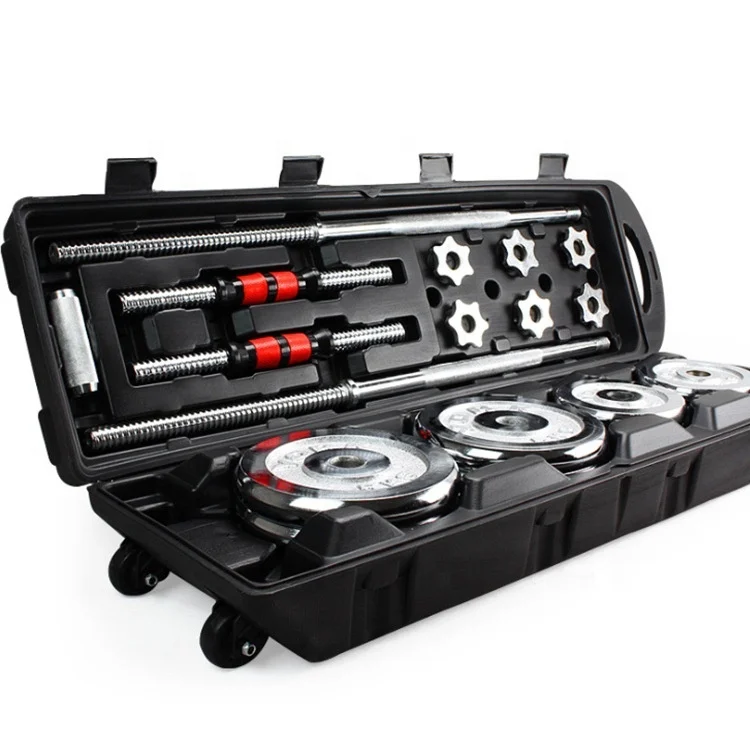 Factory Wholesale Free Weights Adjustable 50KG Chrome Dumbbell Barbell Set