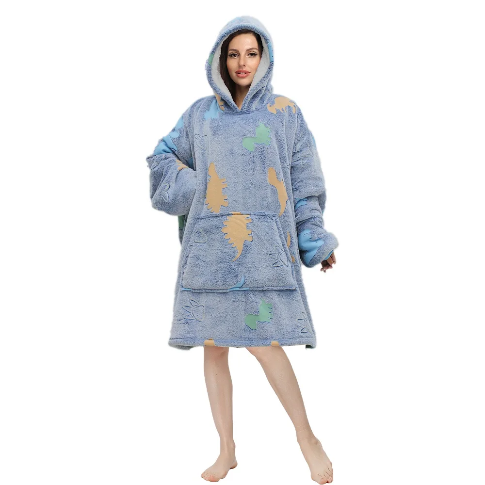 Wholesale  customize  dinosaur hooded wearable blanket  flannel sherpa  oversize  sweatshirt hoodie