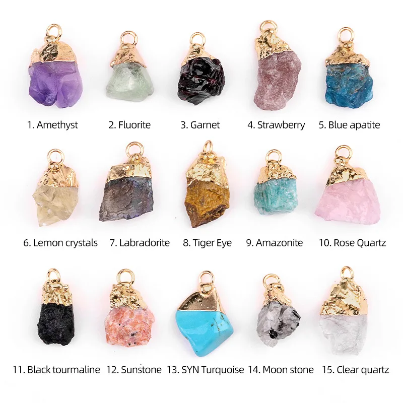 Crystal Pendant natural stone gilded electroplated small pendant semi-finished DIY necklace jewelry material