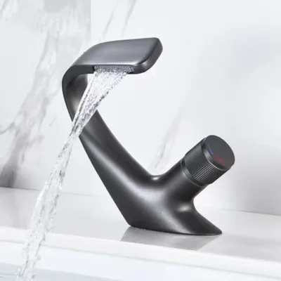 Modern Bathroom Mixer Tap Black/Gold Wash Basin Faucet Single Handle Hot and Cold Waterfall Faucet
