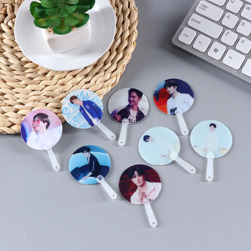 Custom plastic transparent Kpop Mini fans and Cute Hand fan with Hand Holder Transparent hand fan custom printed