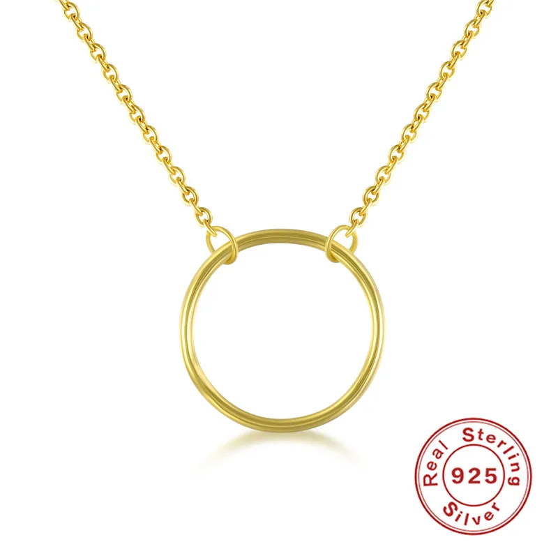  925 Sterling Silver Necklaces 14 K Gold Solid Choker Charm Design Women Minimalist Chain Ring